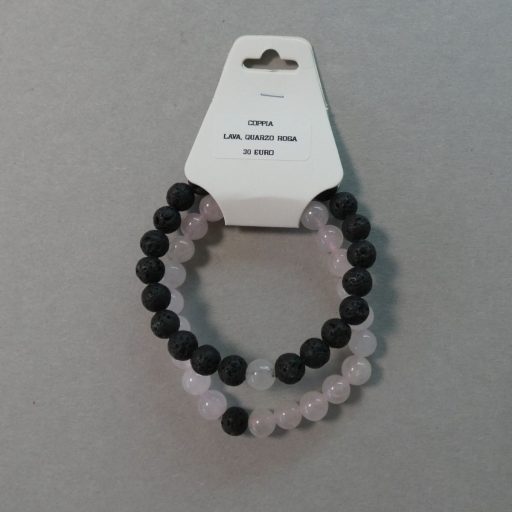 Braccialetto Coppia Lava e Quarzo Rosa