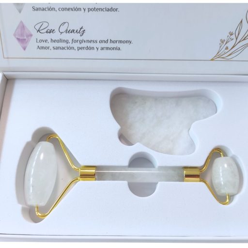 Rullo massagiatore e Pietra Gua Sha in Quarzo Bianco