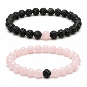 Braccialetto Coppia Lava e Quarzo Rosa