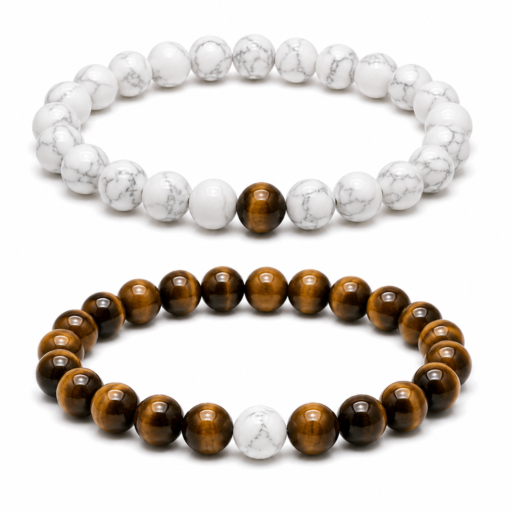 Braccialetto Coppia Howlite e Occhio di Tigre