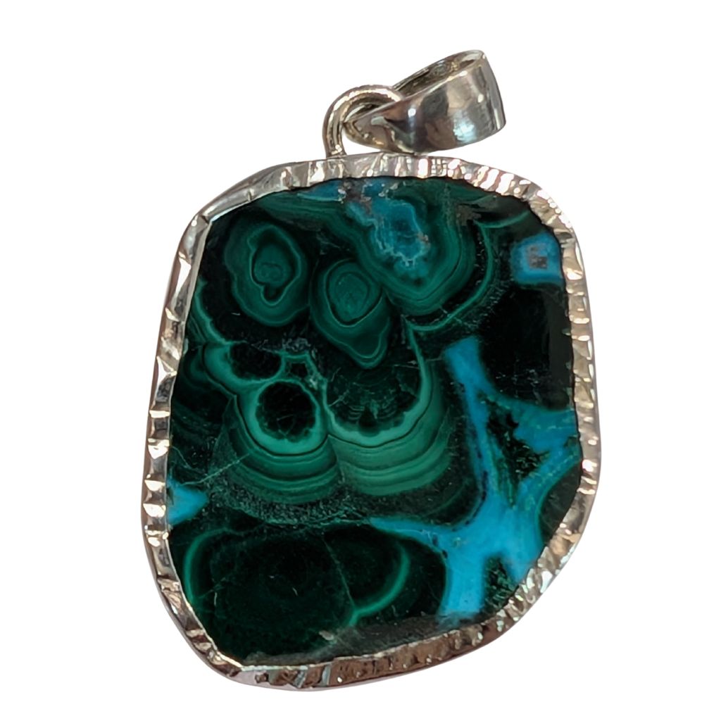 Pendente in Malachite Crisocolla rotondo free form MACP03 2 Pendente in malachite crisocolla free form parte dietro
