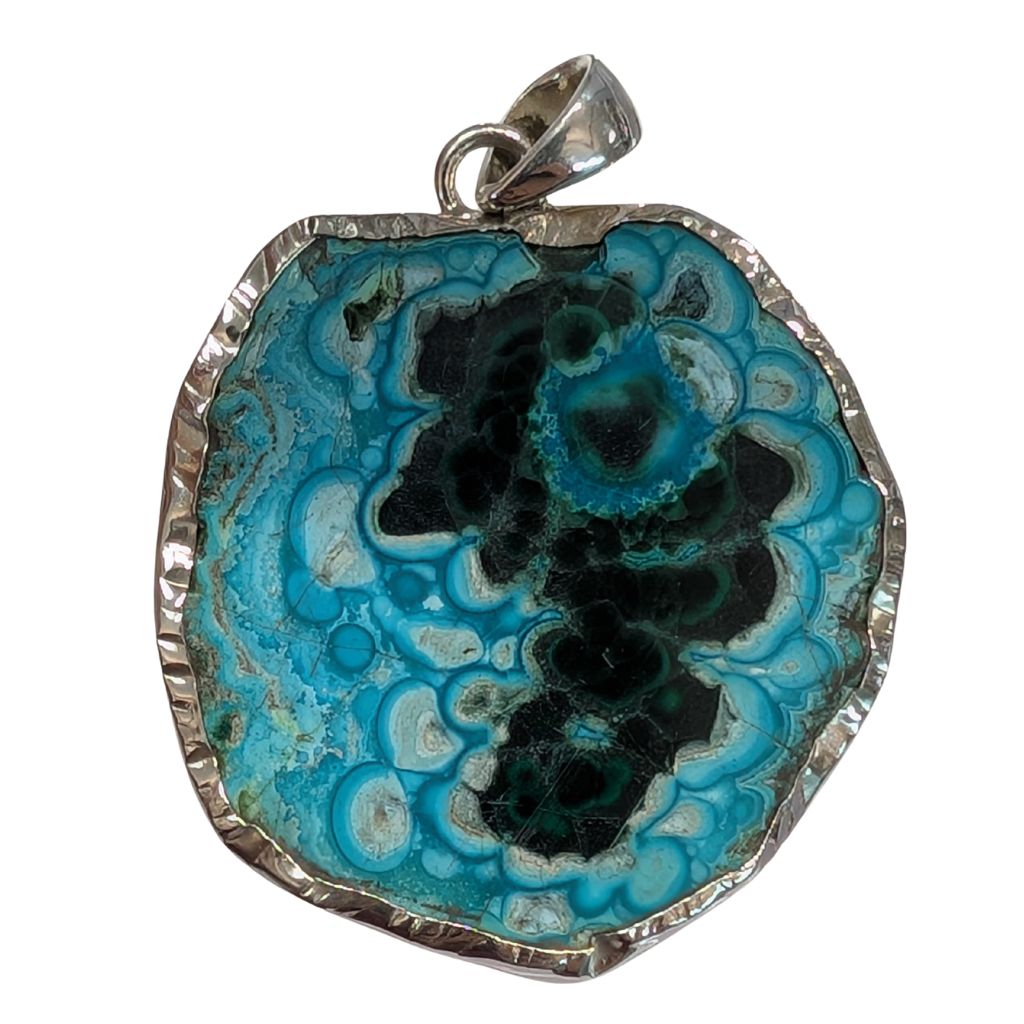 Pendente in Malachite Crisicolla rotondo free form MACP04 3 Pendente in malachite crisocolla free form parte dietro