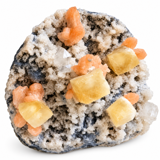 Apofillite con Stilbite e Calcite Gialla